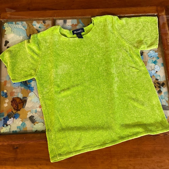 Denim&Co Sweaters - Denim & Co Lime Green Chenille Short Sleeve Sweater